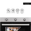 Four encastrable Hausberg HB-8053IN, électrique, puissance 2225 W, 71 l, 6 fonctions, ventilation, minuterie, plaque de cuisson encastrable HB-556IN, gaz, 4 brûleurs, sécurité GAZ, fonte, hotte décorative HB-1260, absorption 450 m3/h, 1 moteur, 60 cm, acier inoxydable