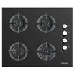 Einbaupakete HAUSBERG Backofen HB-8051IN, Elektro, 2000 W, 76 l, 4 Funktionen, Klasse A, Kochfeld HB-567NG, Gas, 4 Brenner, GAS-Sicherheit, Gusseisen, Glas, Dekorative Haube HB-2285NG, 60 cm, Aluminiumfilter, Schwarz/Edelstahl