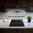 Plaque de cuisson encastrable Hausberg HB-567NG, Gaz, 4 brûleurs, Sécurité GAZ, Gril en fonte, Matériau en verre, Noir