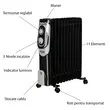 Hausberg HB-8920NG Elektroheizung, 2500 W, 11 Elemente, 3 Leistungsstufen, regelbarer Thermostat, Schwarz