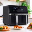 HAUSBERG HB-2373NG double hot air fryer, 2200-2400W, 8.4L capacity, adjustable thermostat with LED display, individual digital control, 14 preset programs, 60 min timer, cooling fan, Black