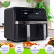 HAUSBERG HB-2373NG double hot air fryer, 2200-2400W, 8.4L capacity, adjustable thermostat with LED display, individual digital control, 14 preset programs, 60 min timer, cooling fan, Black