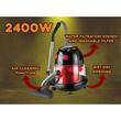 Vacuum cleaner with water filtration Hausberg HB-2880, Power 2400W, Capacity 20L, Noise Level 85dB, Washable Filter, Red/Black