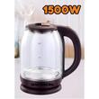 Wasserkocher, HAUSBERG HB-3616, Leistung 1500 W, Fassungsvermögen 2L, automatische Abschaltung, Glasschüssel, Drehständer, Braun