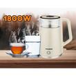 HAUSBERG HB-3619BEJ Wasserkocher, 1800 W, 2 l Fassungsvermögen, Trockengehschutz, Automatische Abschaltung, Edelstahl, Glas + Kunststoff, Beige