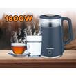HAUSBERG HB-3619BL Wasserkocher, 1800 W, 2 l Fassungsvermögen, Trockengehschutz, Automatische Abschaltung, Edelstahl, Glas + Kunststoff, Blau