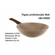 Profi Wok HAUSBERG HB-H1550, 28cm, 3,2L, gepresster Aluminium-Granitstein, beige