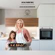 Einbaupaket Hausberg Elektrobackofen HB-8051IN, Leistung 2000 W, 76 l, 4 Funktionen, Einbaukochfeld Hausberg HB-556IN, Gas, 4 Brenner, GAS-Sicherheitssystem, Gusseisengrill, Klasse A, Schwarz/Edelstahl