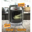 HAUSBERG HB-8300 Keramik-Heizlüfter, 1500 W, regelbarer Thermostat, 2 Geschwindigkeiten, Ventilatorfunktion, Absturzsicherung, geräuschlos, Tragegriff, silber