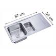Évier Freddo SN9012S, 2 bacs à gauche, anticalcaire, inox, 97 x 50 cm