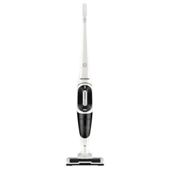 Odkurzacz pionowy 2 w 1 HAUSBERG HB-2029AB, bezworkowy cyklonowy, odsysanie na sucho, 2 prędkości, oświetlenie LED, akumulator 2000 mAh, 0,46 litra, 150 W, biało-czarny