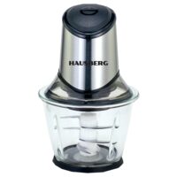 HAUSBERG HB-4507IN Elektrozerkleinerer, 400-500W, 1 Geschwindigkeit, 1,2 Liter, Glasschüssel, 6 Messer mit Edelstahlklingen, silber