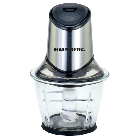 HAUSBERG HB-4507IN Elektrozerkleinerer, 400-500W, 1 Geschwindigkeit, 1,2 Liter, Glasschüssel, 6 Messer mit Edelstahlklingen, silber