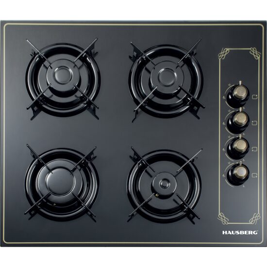 Hausberg HB-575RST Einbaukochfeld Rustica, 4 Brenner, Gas, 60 cm, Schwarz