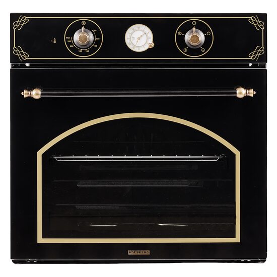 Einbaubackofen Hausberg HB-8055RST, Elektrisch, Leistung 2000 W, 57 l, 4 Funktionen, Umluft, Timer, Klasse A, Schwarz/Gold