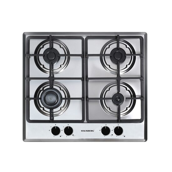 Einbaukochfeld Hausberg HB-556IN, Gas, 4 Brenner, GAS-Sicherheitssystem, Gusseisengrill, Edelstahl