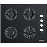 Einbaukochfeld Hausberg HB-567NG, Gas, 4 Brenner, GAS-Sicherheitssystem, Gusseisengrill, Glasmaterial, Schwarz