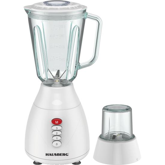 Blender Hausberg HB-7760AB, 300 W, 1,5 L, 3 vitesses, fonction Pulse, glace pilée, 4 lames amovibles, blanc
