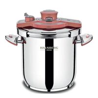 Schnellkochtopf HAUSBERG HB-H 309, 9 Liter, 18/10 Edelstahl, Induktion, Dreifachboden, Silber-Rot