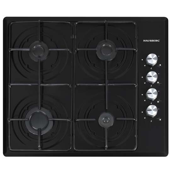 Plita incorporabila Hausberg HB-558NG, Gaz, 4 arzatoare standard, emailat, Negru
