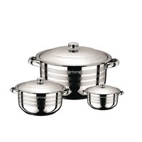 3er-Set Edelstahltöpfe Ertone MN-515 mit 3 Glasdeckeln, 20cm/3,2L, 22cm/4,5L, 24cm/6,3L, Edelstahl