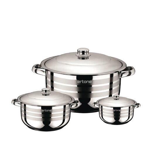 3er-Set Edelstahltöpfe Ertone MN-515 mit 3 Glasdeckeln, 20cm/3,2L, 22cm/4,5L, 24cm/6,3L, Edelstahl