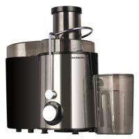 Hausberg HB-7645 Obst- und Gemüseentsafter, 600 W, 2 Geschwindigkeiten + Turbo, 1 l Fruchtfleischbehälter, 550 ml Saftbehälter, Stopferzubehör, Schwarz + Silber