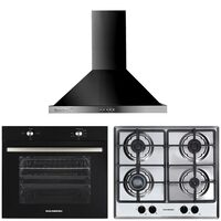 Hausberg HB-8051NG built-in package, electric, 2000 W, 76 l, 4 functions, HB-555 hob, electric ignition, gas, 4 burners, safety system, decorative hood HB-1260NG, 400 m3/h, 1 motor, 60 cm , Class A, Black