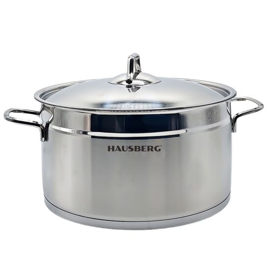 HAUSBERG HB-H774 Topf zylindrisch, Edelstahl mit Deckel, Inhalt 6,5 l, Ø 24 cm, doppelter Boden