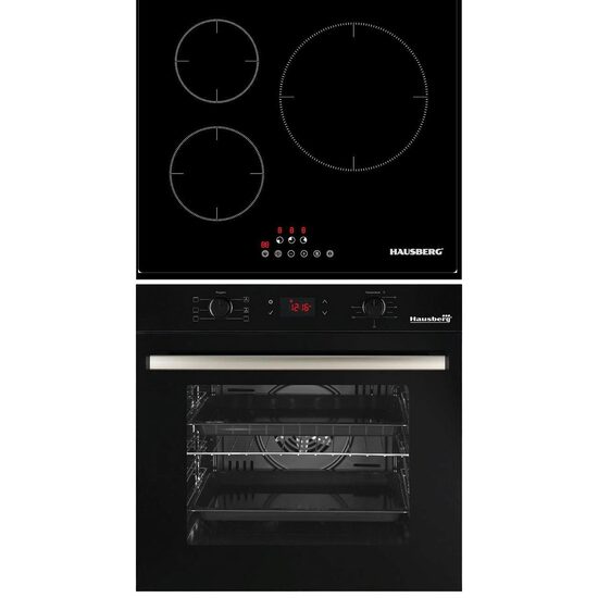 Einbaupaket Hausberg HB-8054NG Elektrobackofen, Klasse A, Volumen 71L, Umluft, Kochfeld Hausberg HB1530, Elektro mit Induktion, Leistung 6000W, 3 Kochzonen, PowerBoost, 60 cm
