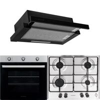 Hausberg Einbaupaket Elektrobackofen HB-8053IN, 71L, Schwarz/Edelstahl, Einbaukochfeld HB-555, Gas, Edelstahl, Einbau-Teleskophaube HB-1285NG, 420 m3/h, 2 Motoren, 60 cm