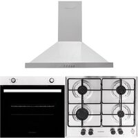 Hausberg HB-8051IN Einbaubackofen-Paket, Elektro, 76 l, 4 Funktionen, Klasse A + Hausberg HB-555 Einbaukochfeld, 4 Brenner, Gas, Edelstahl + Hausberg HB-1260 Dekorative Einbauhaube, 400 m3/h, 1 Motor, 60 cm, Edelstahl