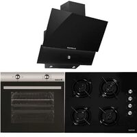 Paket Einbaubackofen Hausberg HB-8051IN, Elektro, 76 l, 4 Funktionen, Klasse A + Einbaukochfeld Hausberg HB-563, Gas, 4 Brenner, Schwarz + Dekorative Einbauhaube Hausberg HB-2285NG, 60 cm, Aluminiumfilter, Schwarz
