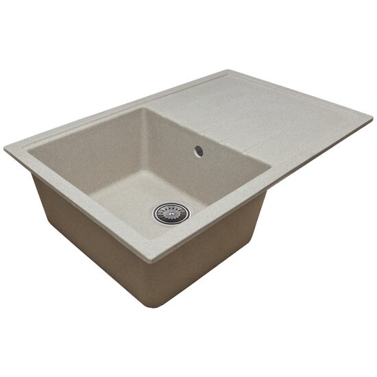 Évier de cuisine Sanitec Elmy SN9035ST-BEJ, composite de granit, beige, 1 bac à gauche, 78 x 50 cm