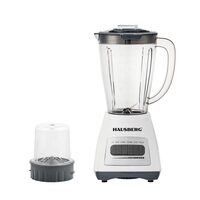 Blender ze młynkiem HAUSBERG HB-7770AB, 500 W, 4 poziomy prędkości, miska z podziałką z tworzywa sztucznego o pojemności 1,5 litra, funkcja Pulse, ostrza ze stali nierdzewnej, system bezpieczeństwa, biały