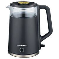 HAUSBERG HB-3619NG Wasserkocher, 1800 W, 2 l Fassungsvermögen, Trockengehschutz, automatische Abschaltung, Edelstahlmaterial, Glas + Kunststoff Schwarz