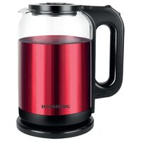 Wasserkocher HAUSBERG HB-3622RS, 1800W, 2L Fassungsvermögen, automatische Abschaltung, Kontrollleuchte, Rot-Schwarz