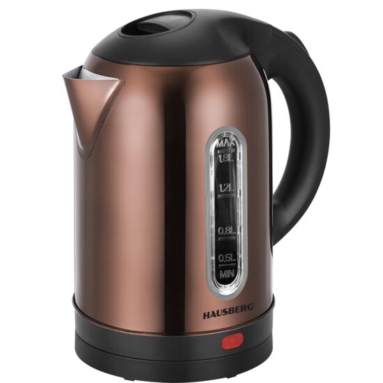 HAUSBERG HB-3621CU Wasserkocher, 1800 W, 1,8 Liter, Edelstahl-Wassertank, Abkochautomatik, 360-Grad-Drehung, Überhitzungsschutz, abnehmbarer Boden, Kupfer