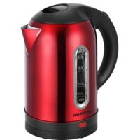 HAUSBERG HB-3621RS Wasserkocher, 1800 W, 1,8 Liter, Edelstahl-Wassertank, automatische Abschaltung beim Kochen, 360 Grad Drehung, Überhitzungsschutz, abnehmbarer Boden, rot