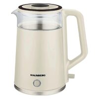 HAUSBERG HB-3619BEJ Wasserkocher, 1800 W, 2 l Fassungsvermögen, Trockengehschutz, Automatische Abschaltung, Edelstahl, Glas + Kunststoff, Beige