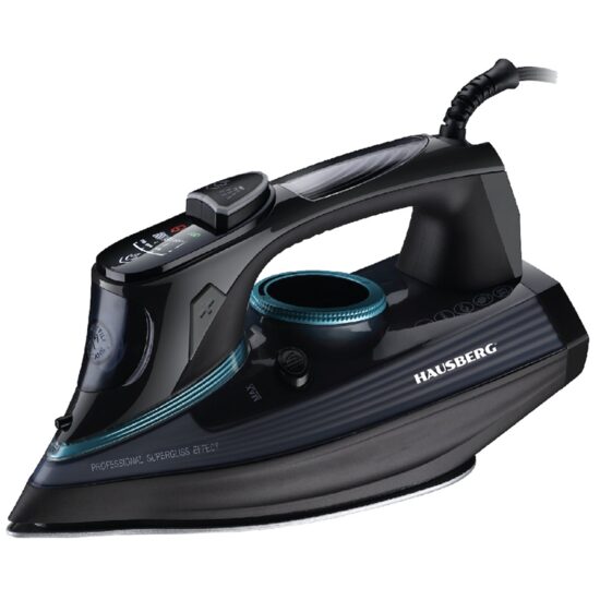 Bügeleisen mit LED-Anzeige HAUSBERG HB-7825NG, Titansohle, 3000 W, 11 Temperaturstufen, 350 ml, schwarz