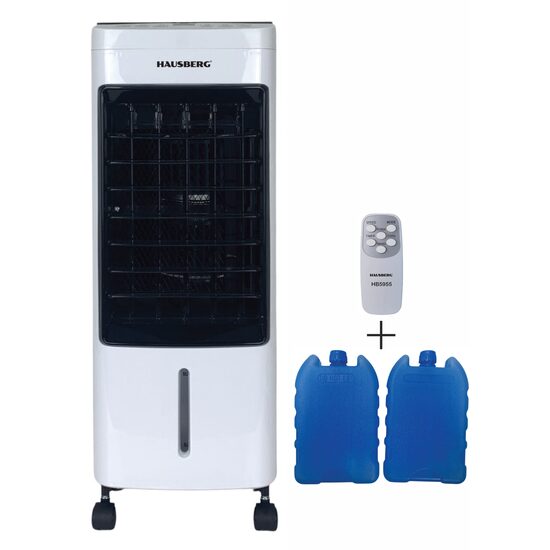 Ventilateur humidificateur et refroidisseur d&#39;air HAUSBERG HB-5955, 3 vitesses, télécommande, minuterie 12 heures, réservoir d&#39;eau 4 l, portable, blanc