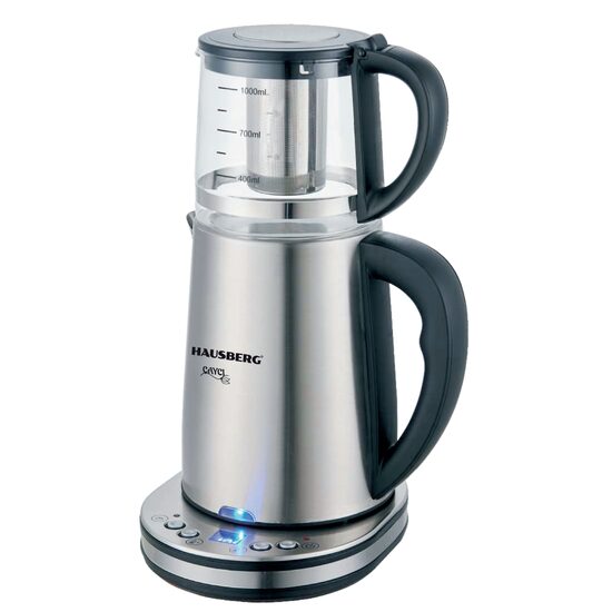 Digitaler Teekocher HAUSBERG HB-3640IN, 1500W, 1,7L Tasse, 1L Wasserkocher, Edelstahlblende mit Digitalanzeige, Thermostat, Inox