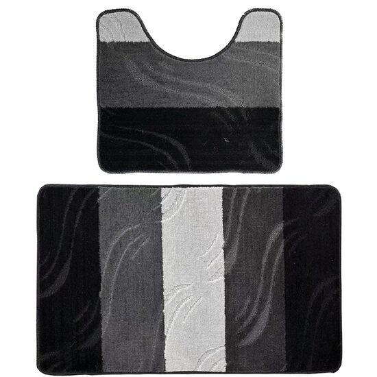 2er-Set HAUSBERG Badematten HB-H437GR, Textilmaterial, 57x100/57x50 cm, Grau