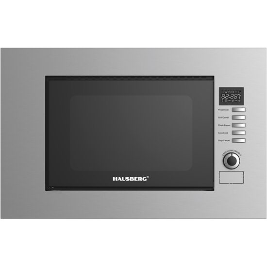 Einbau-Mikrowelle HAUSBERG HB-8065IN, 20 Liter, 1200 W, 6 Leistungsstufen, 8 Automatikprogramme, mechanische Steuerung, Auftaufunktion, Timer, Kindersicherung, silber