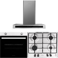 Hausberg HB-8051IN Einbaubackofen-Paket, Elektro, 76 l, 4 Funktionen, Klasse A + Hausberg HB-555 Einbaukochfeld, 4 Brenner, Gas, Edelstahl + Hausberg HB-1380 Dekorative Einbauhaube, 450 m3/h, 1 Motor, Touch-Bedienung, LED, Aluminiumfilter