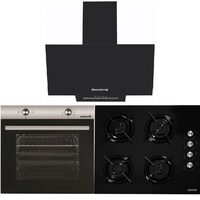 Paket Einbaubackofen Hausberg HB-8051IN, Elektro, 76 l, 4 Funktionen, Klasse A + Einbaukochfeld Hausberg HB-563, Gas, 4 Brenner, Schwarz + Dekorative Einbauhaube Hausberg HB-1510NG, 60 cm, Aluminiumfilter, 450m3/h, Schwarz