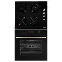 Einbaupaket Elektrobackofen Hausberg HB-8054NG, Klasse A, 71L, 2225W, Schwarz, Einbaukochfeld HB-563NG, 4 Brenner, Gas, Glas, Schwarz