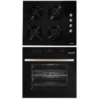 Hausberg Einbaupaket Elektrobackofen HB-8054NG, Klasse A, 71L, 2225W, Schwarz, Einbaukochfeld HB-563NG, 4 Brenner, Gas, Glas, Schwarz