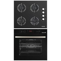 Hausberg Einbau-Elektrobackofen HB-8054NG, Klasse A, 71L, 2225W, Schwarz, Einbaukochfeld HB-567NG, Gas, 4 Brenner, GAS-Sicherheitssystem, Gusseisengrill, Glasmaterial, Schwarz